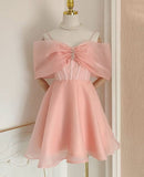 Cute Ball Gown Strapless Pink Ruffles Organza Homecoming Dress Short Birthday Outfits HZ1024