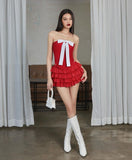 Sexy Sheath Strapless Red Ruffles Homecoming Dress Short Birthday Outfits HZ1024