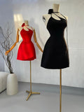 Cute A line Halter Red Ruffles Short Homecoming Dresses Birthday Outfits HZ1024