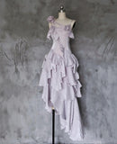 Modest A line Spaghetti Straps Lilac Long Prom Dress Evening Dresses With Ruffles HZ1024
