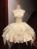 Stunning Strapless Ruffles Ivory Homecoming Dress Short Birthday Outfit HZ1024