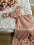 Modest A Line Strapless Silk Satin Long Pink Prom Dress Evening Dresses HZ1024