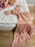 Modest A Line Strapless Silk Satin Long Pink Prom Dress Evening Dresses HZ1024