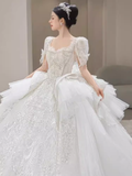 Princess Ball Gown Half Sleeves Lace Wedding Dresses HZ1024
