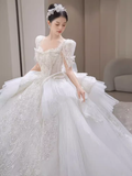 Princess Ball Gown Half Sleeves Lace Wedding Dresses HZ1024