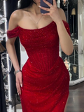 Elegant Mermaid Off-shoulder Sequined Slim Fit Prom Dress Long Evening Dresses HZ1024