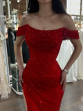 Elegant Mermaid Off-shoulder Sequined Slim Fit Prom Dress Long Evening Dresses HZ1024