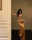 Sexy Mermaid Straps Slim Fit Gold Velvet Prom Dress Long Evening Dresses HZ1024