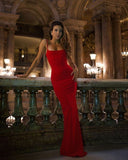 Sexy Sheath Spaghetti Straps Slim Fit Red Long Prom Dress Evening Dresses HZ1024