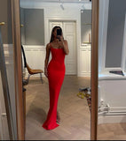 Sexy Sheath Spaghetti Straps Slim Fit Red Long Prom Dress Evening Dresses HZ1024