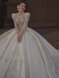 Princess Ball Gown Scoop neckline Long Sleeves Lace Wedding Dresses HZ1024