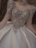 Princess Ball Gown Scoop neckline Long Sleeves Lace Wedding Dresses HZ1024