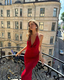 Sexy Sheath Spaghetti Straps Slim Fit Red Long Prom Dress Sequin Evening Dresses HZ1024