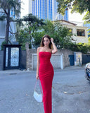 Sexy Sheath Strapless Slim Fit Red Long Prom Dress Evening Dresses HZ1024