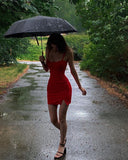 Simple Sheath Spaghetti Straps Short Red Homecoming Dresses 21st Birthday Outfit HZ1024