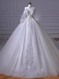 Princess Ball Gown Scoop neckline Long Sleeves Tulle Wedding Dresses HZ1024