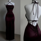 Sexy Sheath Halter Burgundy Slim Fit Long Prom Dress Evening Dresses HZ1024
