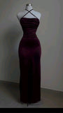 Sexy Sheath Halter Burgundy Slim Fit Long Prom Dress Evening Dresses HZ1024
