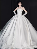 Elegant Ball Gown Strapless neckline Sleeveless Satin Wedding Dresses HZ1024