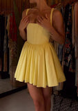 Sexy A Line Straps Yellow Short Homecoming Dresses 21st Birthday Outfit HZ1024