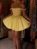 Sexy A Line Straps Yellow Short Homecoming Dresses 21st Birthday Outfit HZ1024