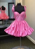 Sexy A Line Straps Pink Short Satin Homecoming Dresses 21st Birthday Outfit HZ1024