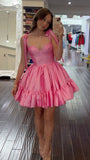 Sexy A Line Straps Pink Short Satin Homecoming Dresses 21st Birthday Outfit HZ1024