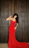 Elegant Mermaid Straps Red Satin Long Prom Dress Evening Dresses HZ1024