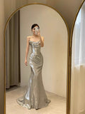 Sexy Mermaid Spaghetti Straps Silver Sequin Long Prom Dress Evening Dresses HZ1024