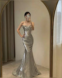 Sexy Mermaid Spaghetti Straps Silver Sequin Long Prom Dress Evening Dresses HZ1024