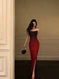 Sexy Mermaid Strapless Ombre Burgundy Satin Long Prom Dress Evening Dresses HZ1024