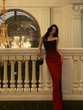 Sexy Mermaid Strapless Ombre Burgundy Satin Long Prom Dress Evening Dresses HZ1024