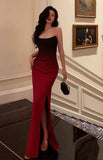 Sexy Mermaid Strapless Ombre Burgundy Satin Long Prom Dress Evening Dresses HZ1024