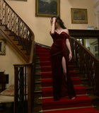 Sexy Mermaid Off The Shoulder Burgundy Long Prom Dress Evening Dresses HZ1024