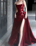 Sexy Mermaid Red Sleeveless Long Sequin Prom Dress Evening Dresses HZ1024