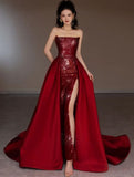 Sexy Mermaid Red Sleeveless Long Sequin Prom Dress Evening Dresses HZ1024