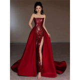 Sexy Mermaid Red Sleeveless Long Sequin Prom Dress Evening Dresses HZ1024