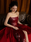Sexy Mermaid Red Sleeveless Long Sequin Prom Dress Evening Dresses HZ1024