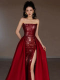 Sexy Mermaid Red Sleeveless Long Sequin Prom Dress Evening Dresses HZ1024