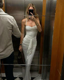 Modest Sheath Halter Sleeveless Ivory Long Prom Dress Evening Dresses HZ1024