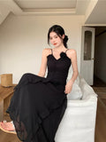 Modest Sheath Spaghetti Straps Chiffon Sleeveless Black Long Prom Dress Evening Dresses HZ1024
