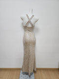Modest Mermaid Straps Long Sequin Champagne Prom Dress Evening Dresses HZ1024