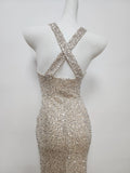 Modest Mermaid Straps Long Sequin Champagne Prom Dress Evening Dresses HZ1024