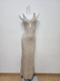 Modest Mermaid Straps Long Sequin Champagne Prom Dress Evening Dresses HZ1024