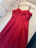 Elegant A line Spaghetti Straps Red Slim Fit Satin Prom Dress Evening Dresses HZ1024