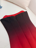 Elegant Sheath Strapless Ombre Burgundy Red Slim Fit Satin Prom Dress Evening Dresses HZ1024