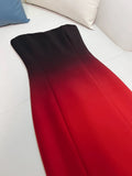 Elegant Sheath Strapless Ombre Burgundy Red Slim Fit Satin Prom Dress Evening Dresses HZ1024