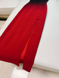 Elegant Sheath Strapless Ombre Burgundy Red Slim Fit Satin Prom Dress Evening Dresses HZ1024