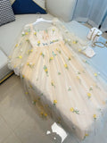 Elegant A Line Square Neckline Yellow Floral Lace Prom Dress Evening Dresses HZ1024