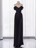 Modest Mermaid Off The Shoulder Black Satin Long Prom Dresses HZ1024